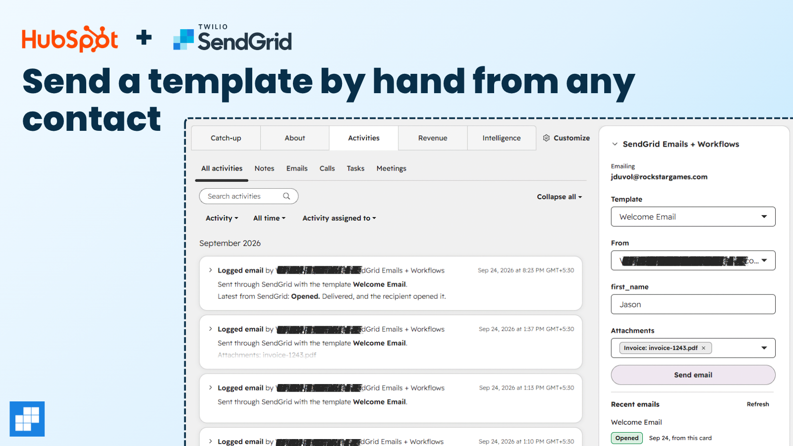 Send a sendgrid template manually from any contact record screen.