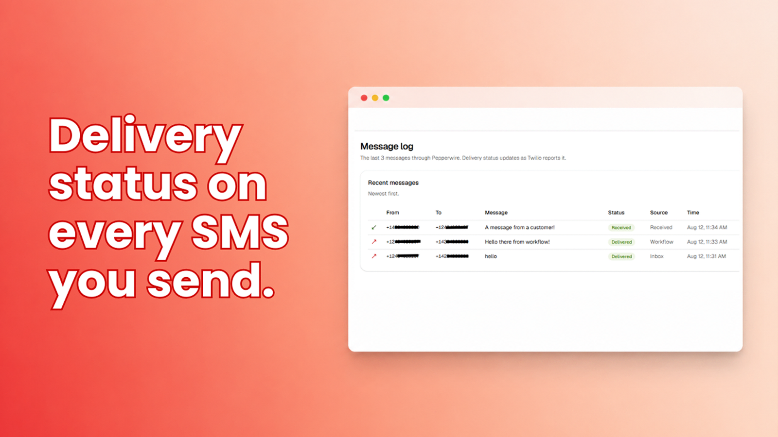 Delivery status and timeline logging in pepperwire